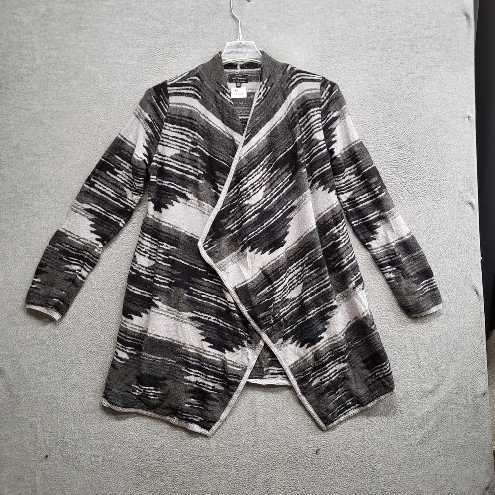 Lucky Brand Womenā Sweater Medium Gray Aztec Open Front Duster